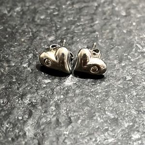 Sterling Silver Heart Earrings With Diamond Accent